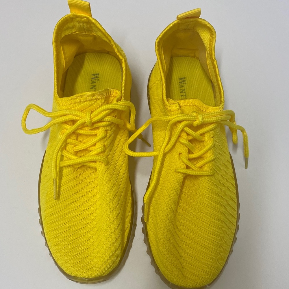 Wanted Sunshine Yellow Dopamine Knit Sneakers Clear Soles size 8 - Picture 2 of 10